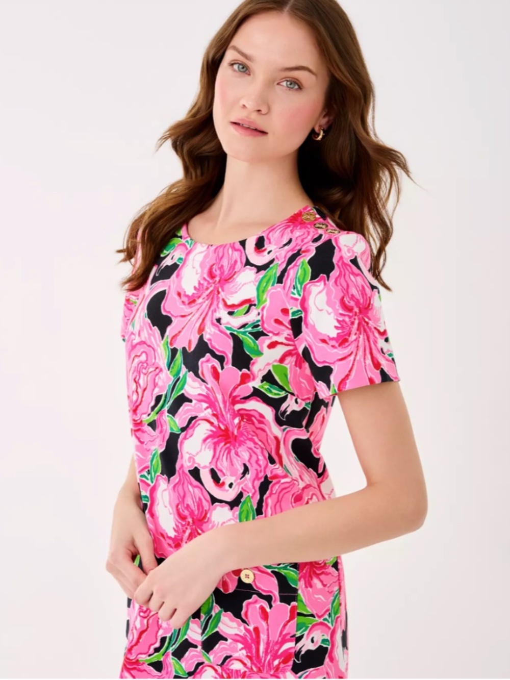 Lilly Pulitzer Mattison Shift Dress with Pink Peonies and Flamingos CUTE & COMFY